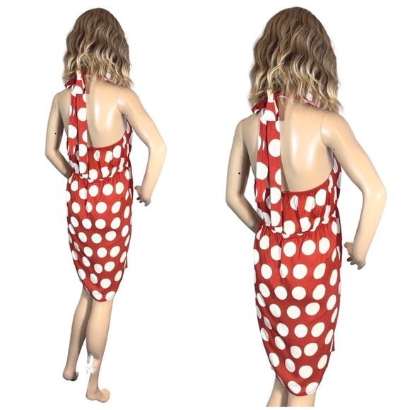 Luli Fama Macarena Red & White Polkadot V Neck Dress SZ L $159 - Picture 10 of 13